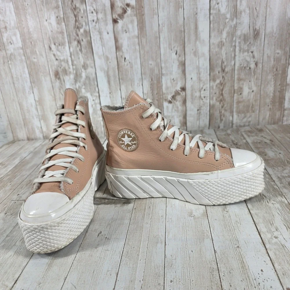 Converse Platform High-Top Sneakers in Blush Pink and White - Picture 6 of 8